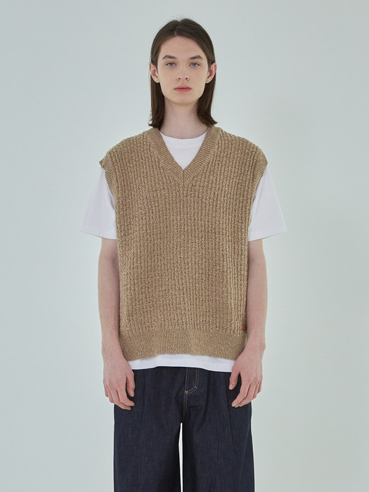 V NECK KNIT VEST sand