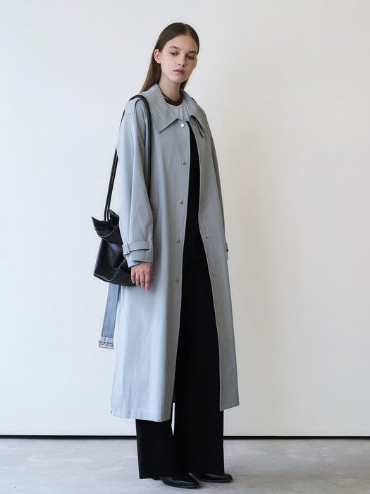 22 Spring_ Earthy Blue Modern Trench Coat
