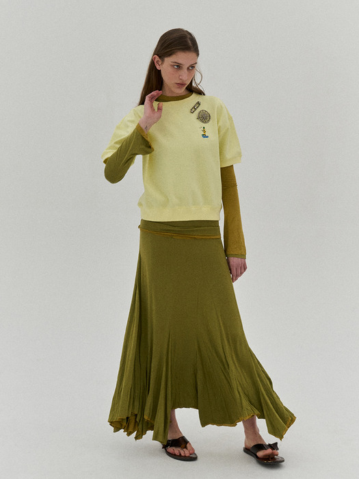Sweat top with embroidery in lemon yellow