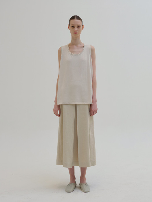 linen pleats skirt (beige)