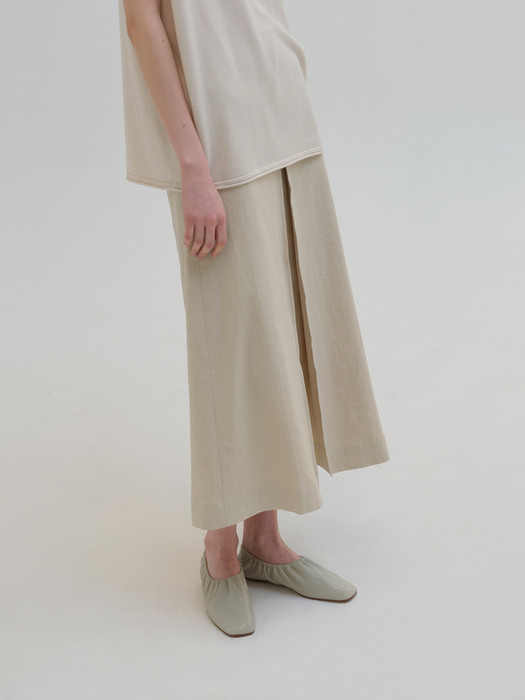 linen pleats skirt (beige)