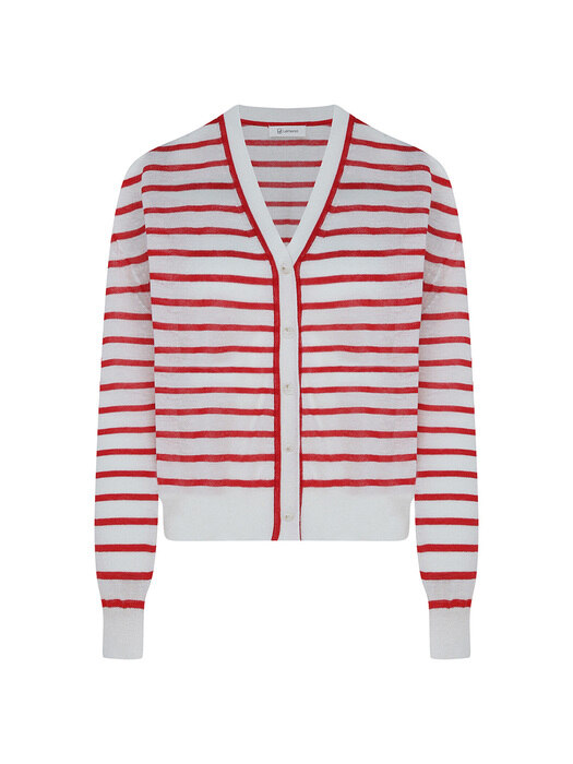 [단독]Linen Stripe Cardigan-Red