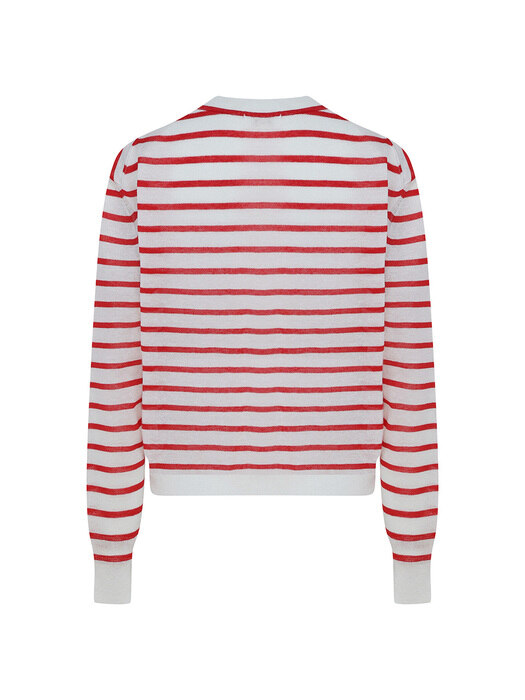 [단독]Linen Stripe Cardigan-Red