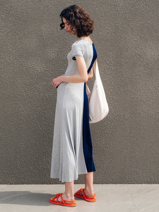 Jersey Long Dress (Navy/Melange Gray)