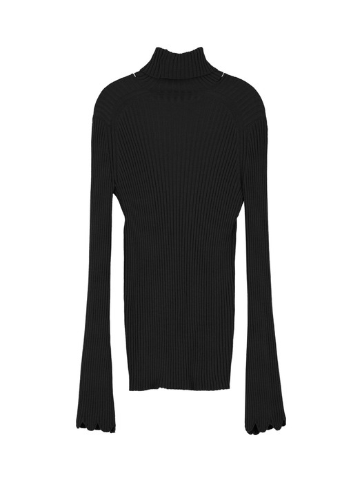 [22FW] Bell Sleeves V-neck Pollar Knit Top - Black