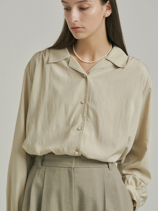 Shirring Volume Blouse_BEIGE