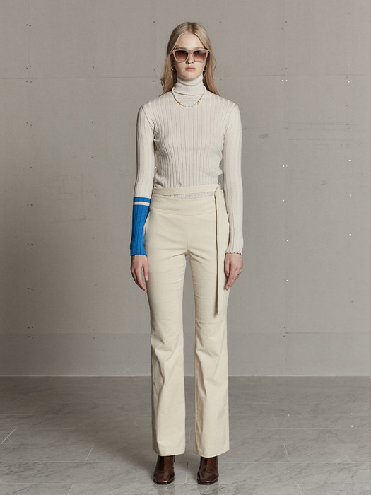 [SIGNATURE] PIET Contrast-Cuffs Turtle Neck Knit_Otmeal Ivory