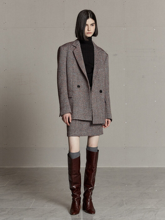 VERT Loose Fit  Wool Tweed Jacket_Bugundy