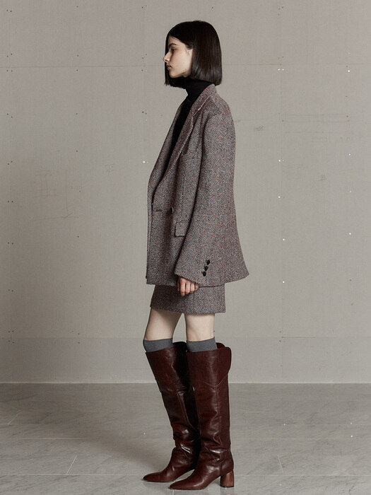 VERT Loose Fit  Wool Tweed Jacket_Bugundy