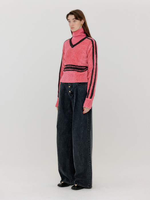 VARINA Paneled Knit Pullover - Pink/Brown