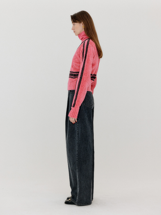 VARINA Paneled Knit Pullover - Pink/Brown