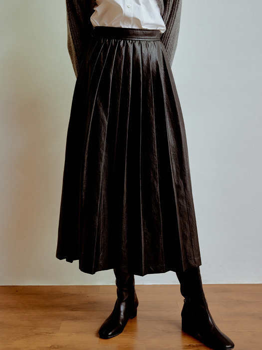 Small pleats leather skirt (black)