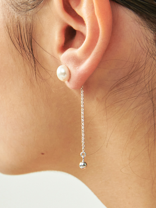 2Way Fresh-water-pearl drop Silver Earring Ie300 [Silver]