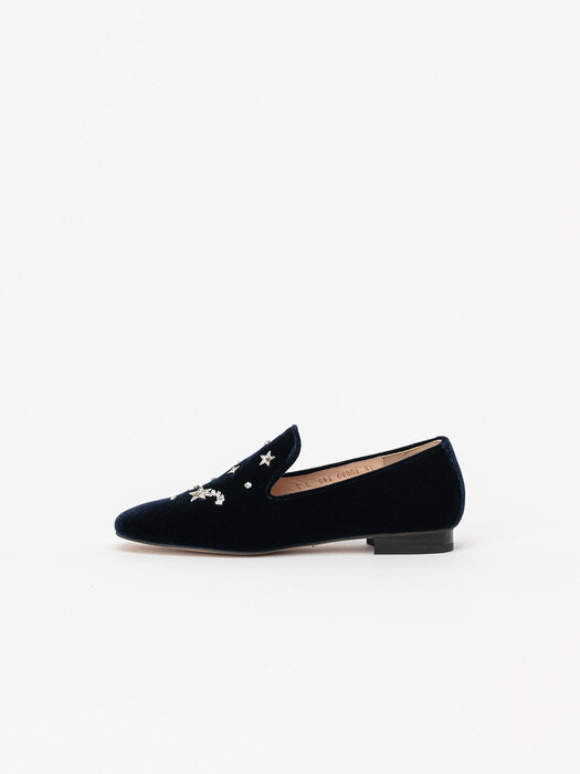 Vedette Embellished Soft Slip-on Loafers in Navy Velvet
