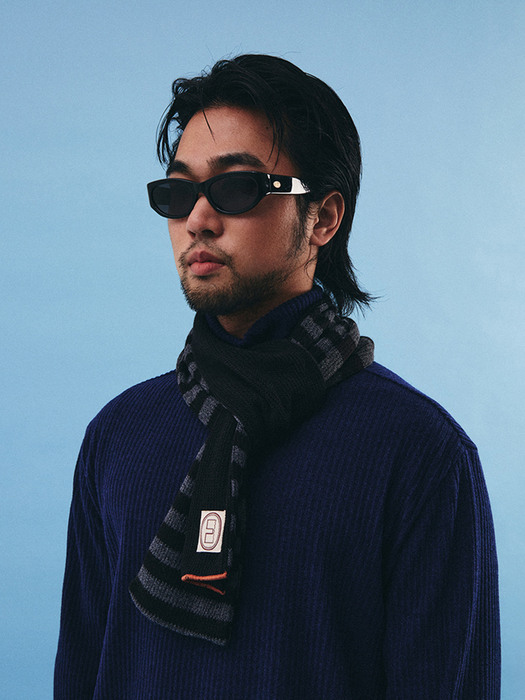 Striped knit muffler / Black charcoal