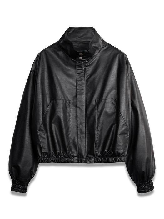 FAUX Leather Highneck Jacket in Black