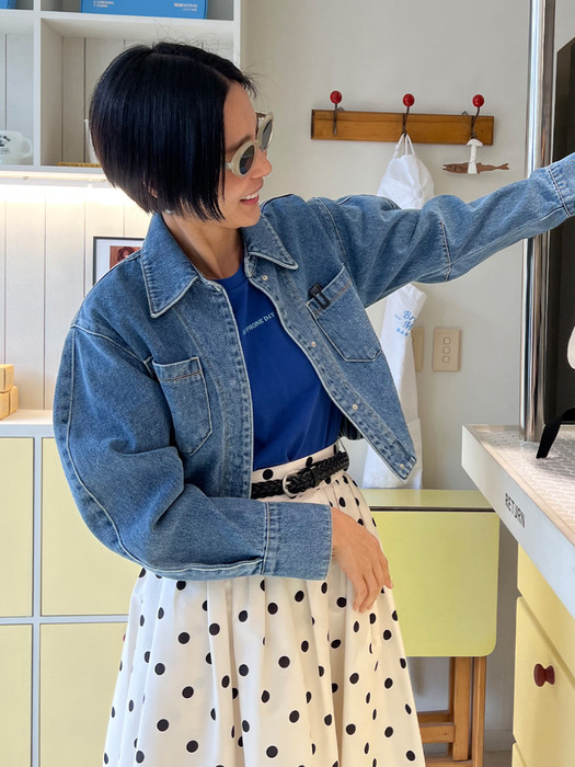 TORINO Denim blouson crop jacket (Mid blue)