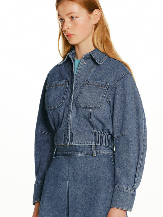 TORINO Denim blouson crop jacket (Mid blue)