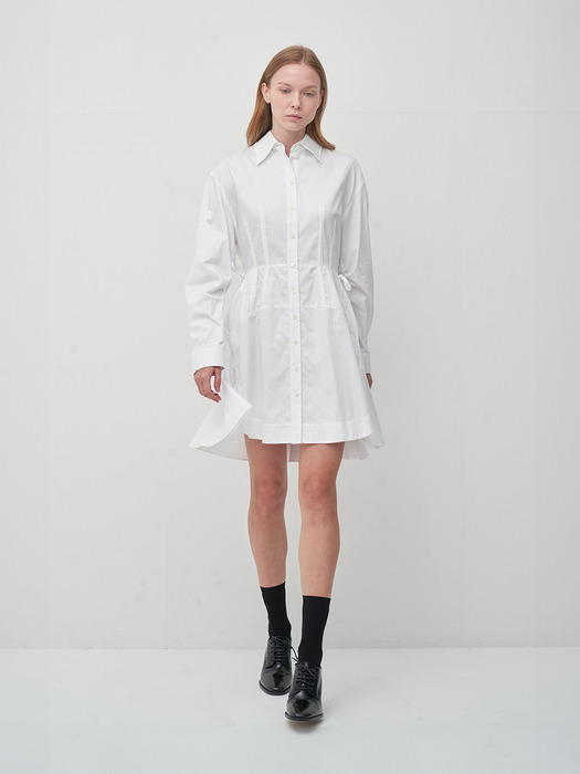 JENNY WHITE COTTON-POPLIN BACK FLARE SHIRT DRESS