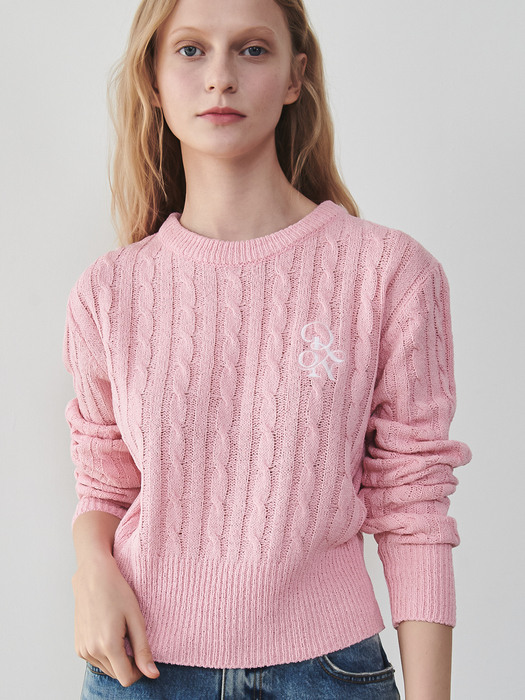 CABLE BOUCLE ROUND KNIT PINK