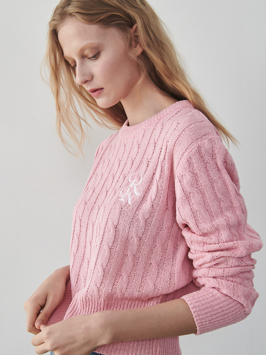 CABLE BOUCLE ROUND KNIT PINK