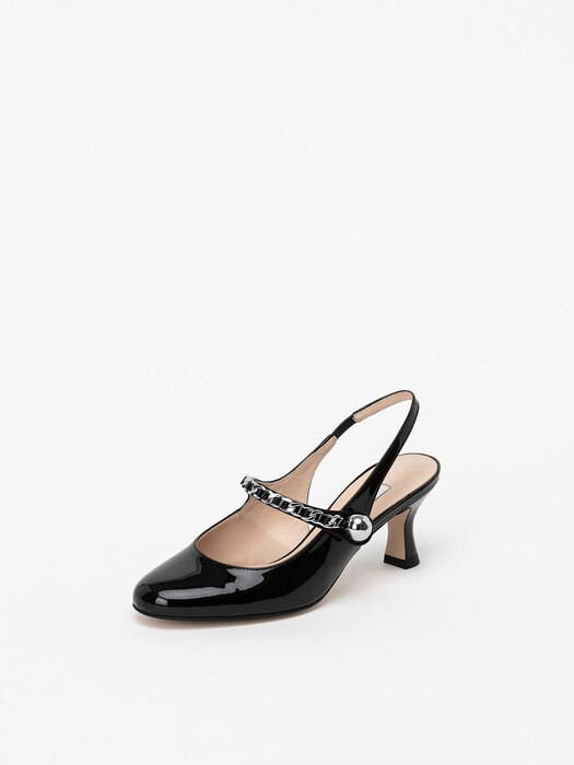 Aria Chained Slingback Pumps in Black Patent