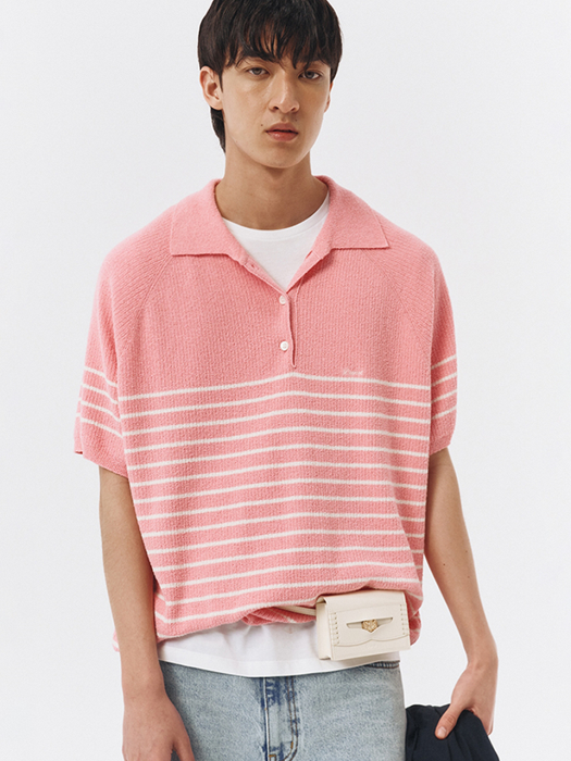 UNISEX COLLARED STRIPE KNIT PINK_M_UDSW3B129P2