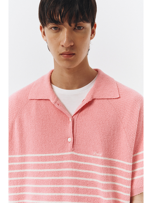 UNISEX COLLARED STRIPE KNIT PINK_M_UDSW3B129P2