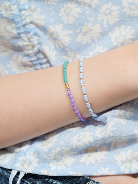 Color beads stripe layered Bracelet 스트라이프 컬러믹스 레이어드 비즈 팔찌