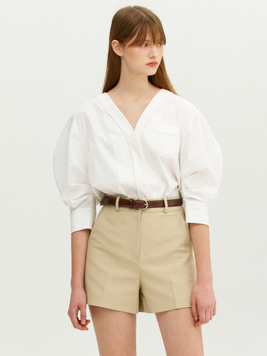 BORGHESE V-neck voluminous sleeve blouse (Ivory)