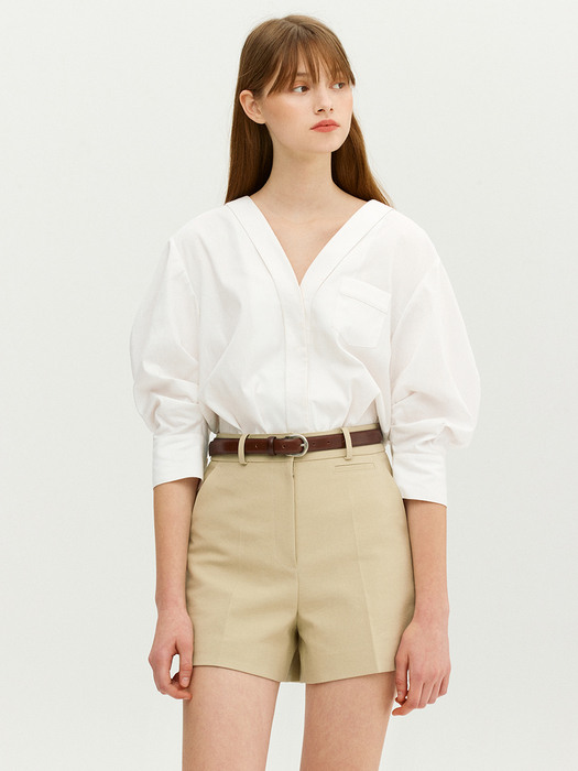 BORGHESE V-neck voluminous sleeve blouse (Ivory)