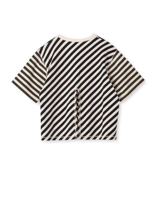 Multi stripe T-shirt with back slit in olive
