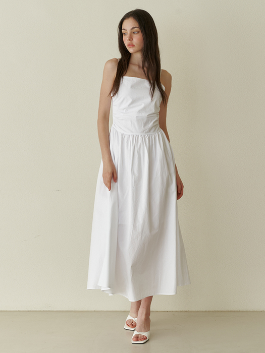 Pure semi shirring long dress - white