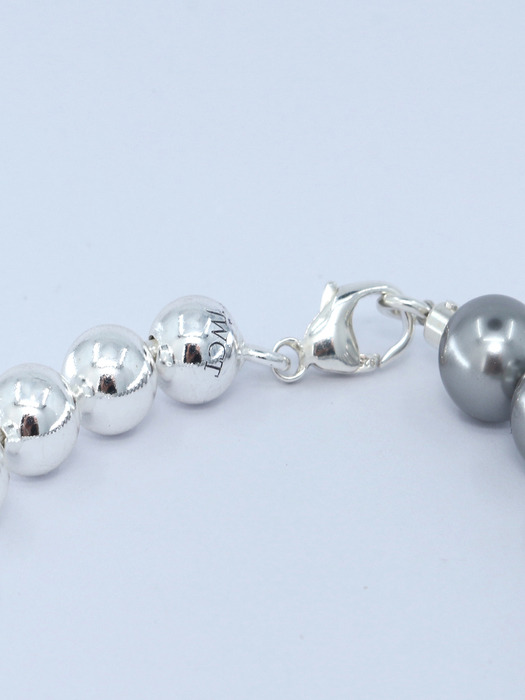 Half & Half Silver Ball Chain Necklace[92.5Silver/Grey]