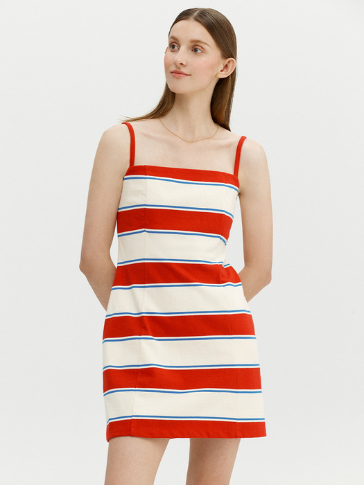 ROMA Stripe sleeveless mini one piece (Natural&Red)