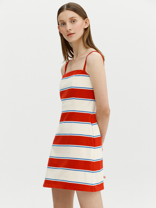 ROMA Stripe sleeveless mini one piece (Natural&Red)