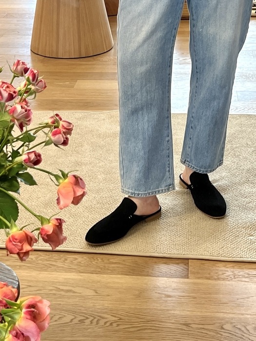 Eddie Loafer Mules - Black Suede