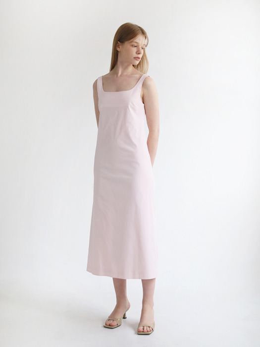 Minimal Square Neck Long Dress Light Pink