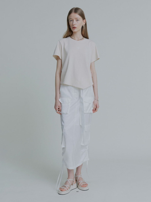 LILY Side String Belted Satin Cargo Long Skirt_White