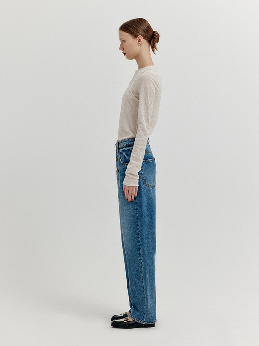 XENEVA Asymmetric Front Denim Pants - Blue