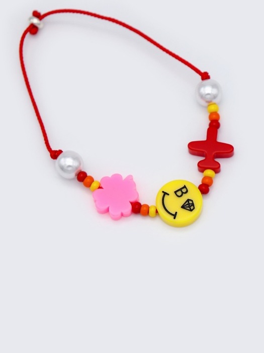 Happy smile color motive knot Bracelet 스마일 컬러 아크릴 모티브 비즈 매듭 실팔찌