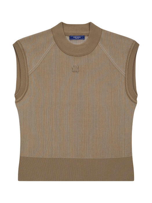TWO TONE RIBBED VEST - BEIGE