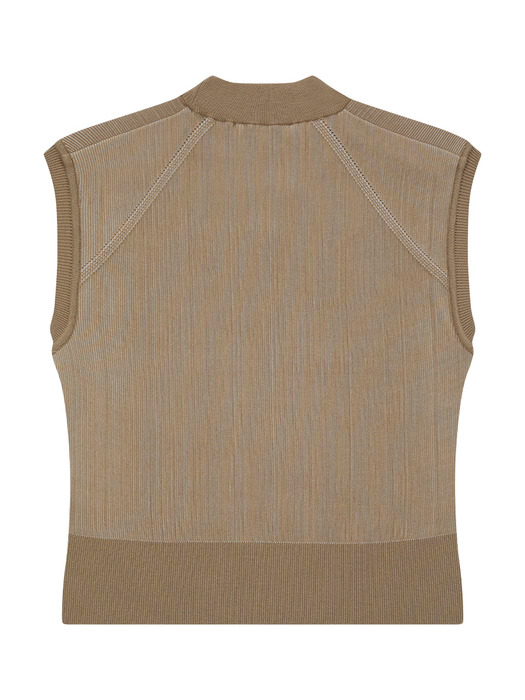 TWO TONE RIBBED VEST - BEIGE