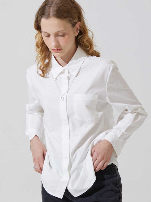 Loose fit back triangle stitch shirts - white
