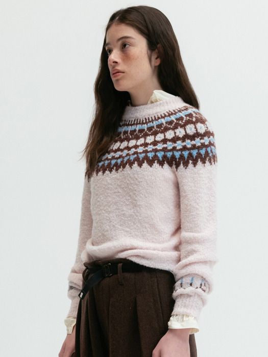 Via Jacquard halfneck Knit (Light pink)