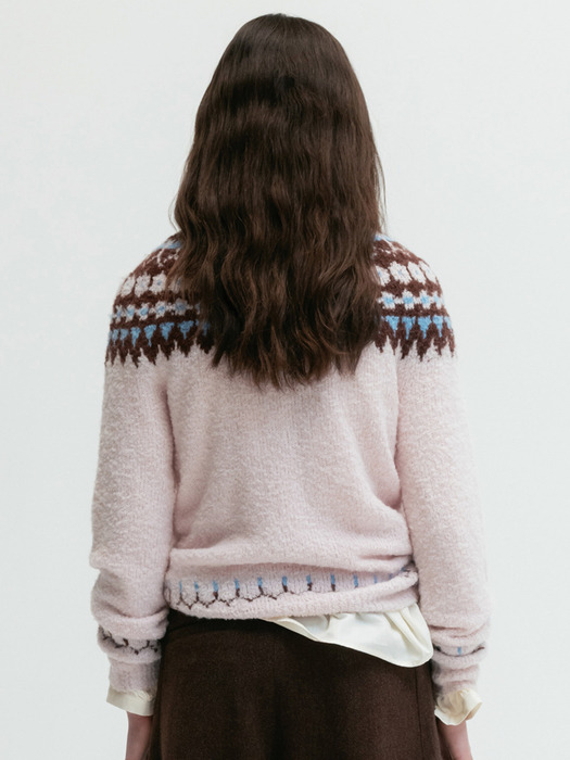 Via Jacquard halfneck Knit (Light pink)