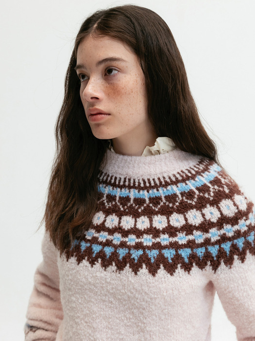 Via Jacquard halfneck Knit (Light pink)