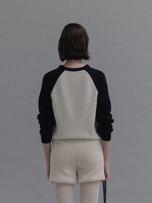 Poi raglan wool sweater (White/navy)