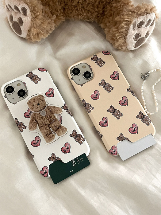 heart teddy pattern 디자인 [카드수납 폰케이스]