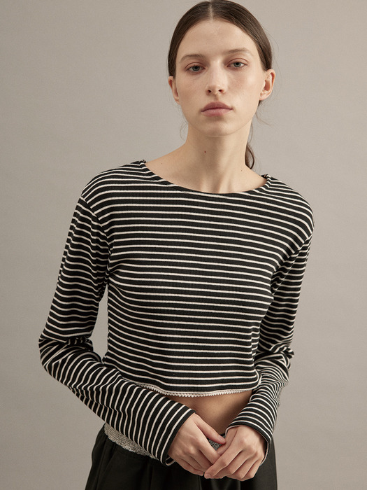 Stripe Crop T-shirt  Black